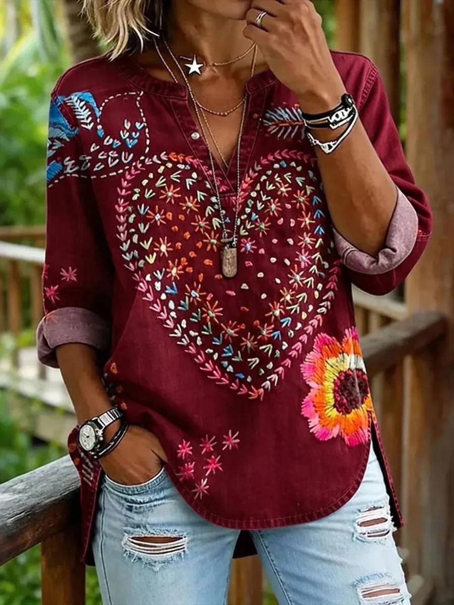 Women'S Casual Floral Print Top