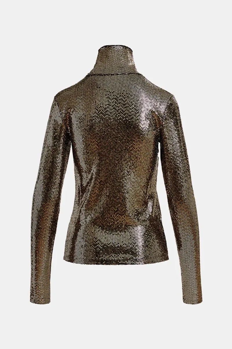 Metallic Textured Long Sleeve Tops