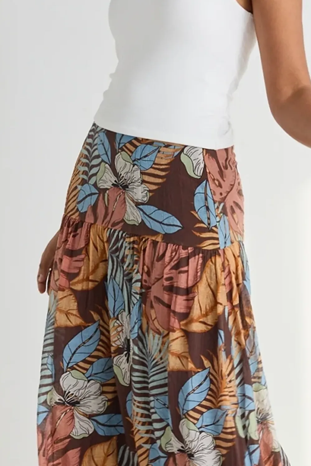 Floral Print Tiered Midi Skirt