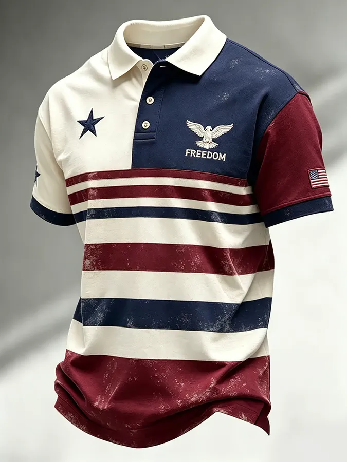 Men'S American Flag Print Casual Polo Shirt