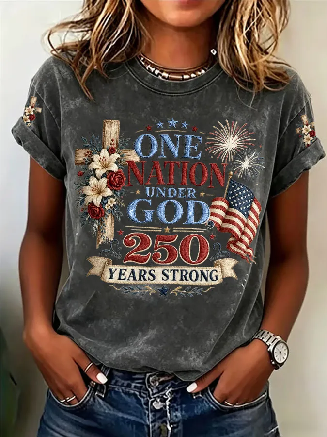Women'S  America Flag Printed Casual T-Shirt
