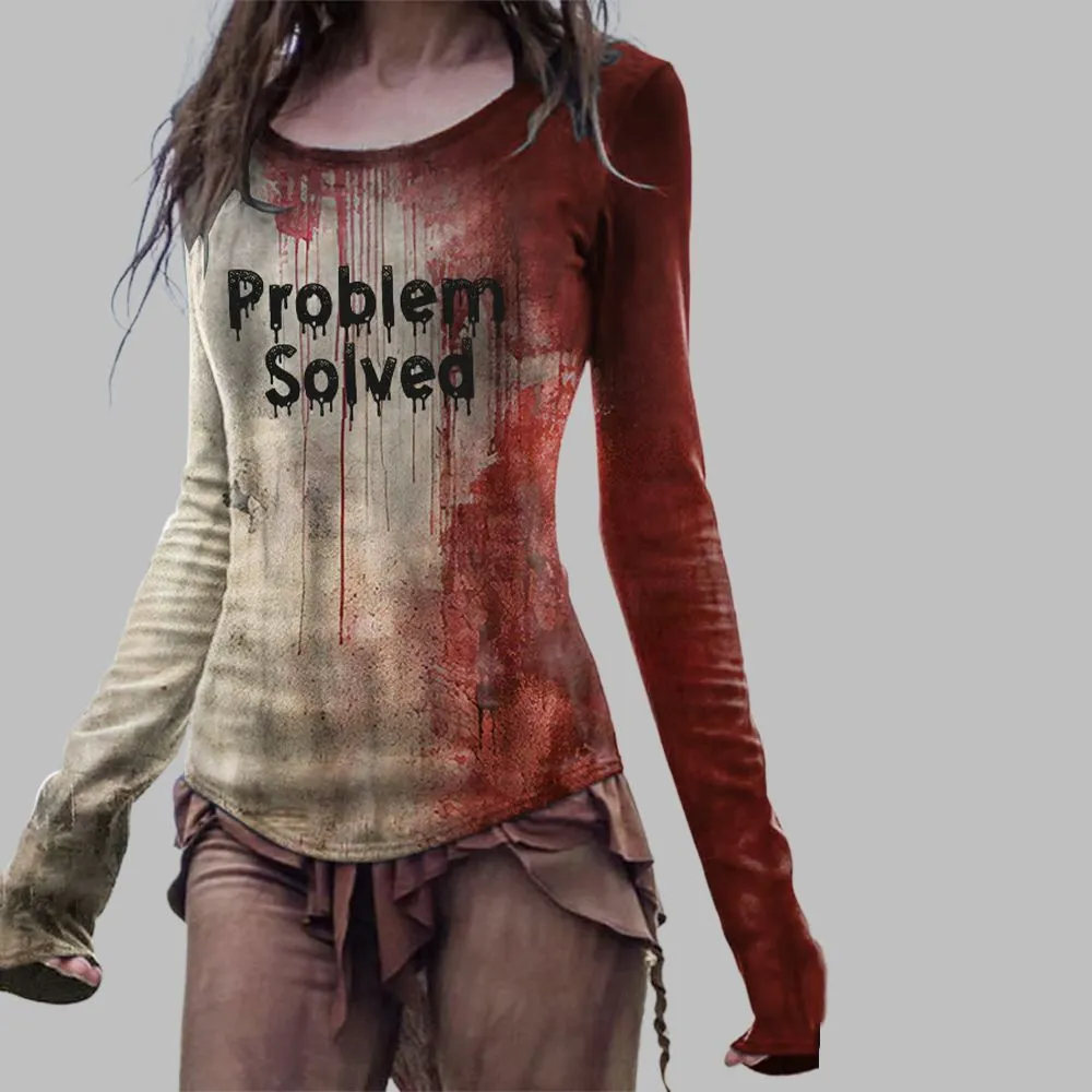 Women’s Bloody Problem Solved Print Top Halloween 2025