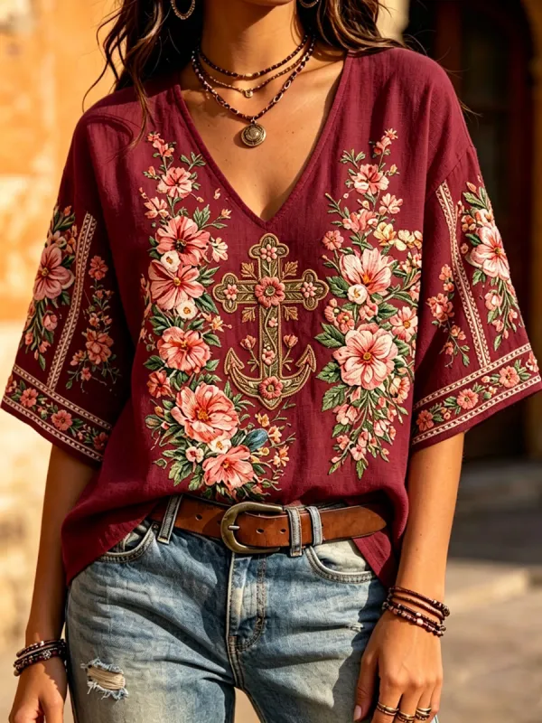 Women'S Floral Faith Print Casual  Top