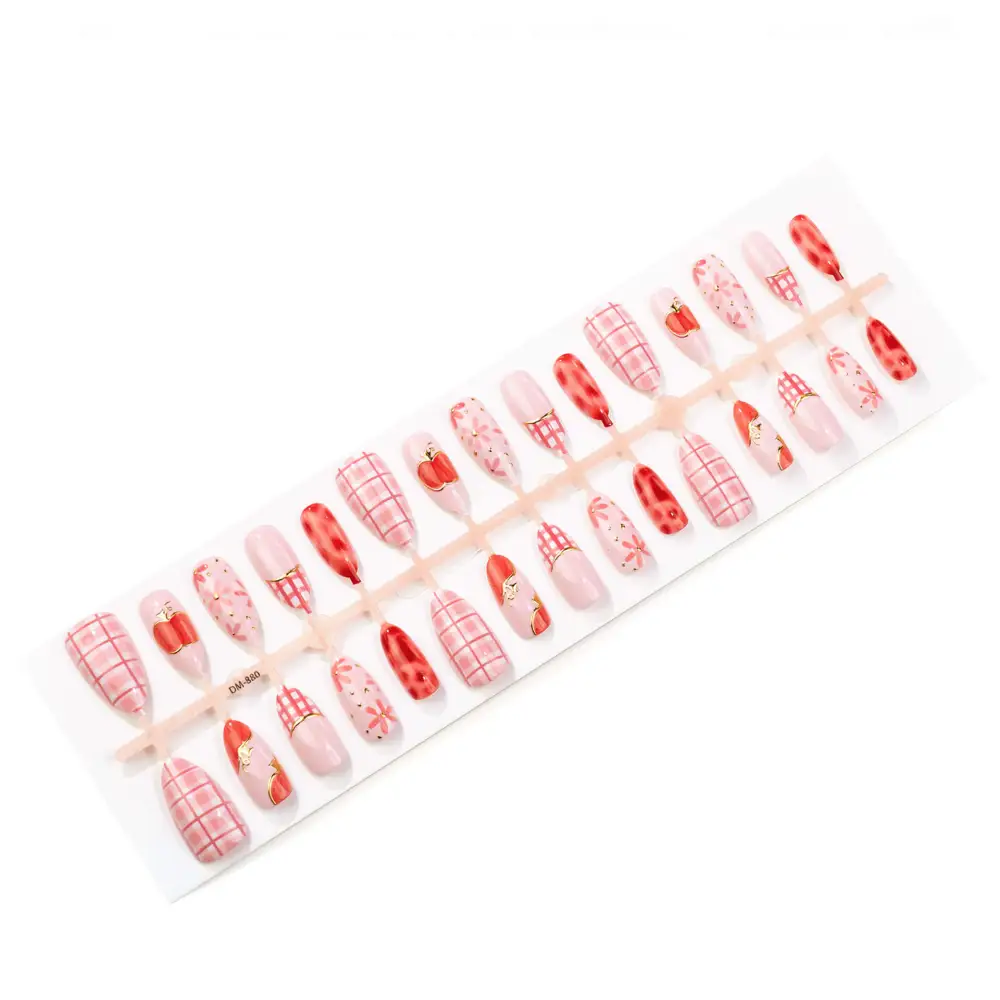 Nailhour 30Pcs Pink 3D Gilded Medium Almond Press On Nails
