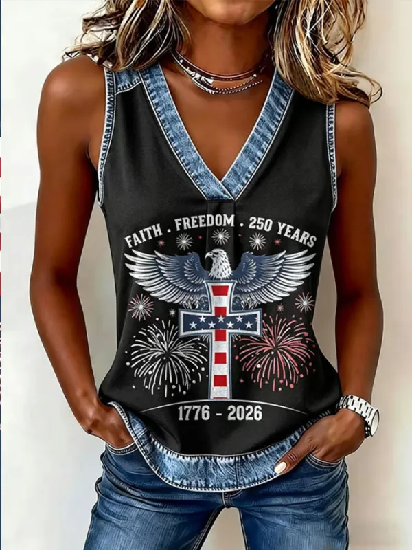 Women's America Flag Print Sleeveless Top