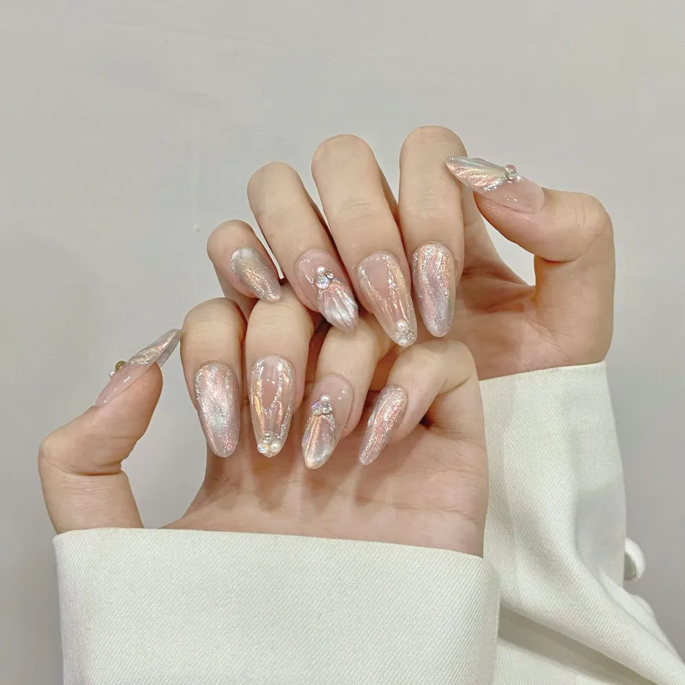 Nailhour Mermaid Tears Handmade 10pcs Nude Wedding Press On Nails