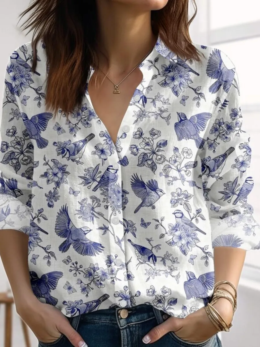Vintage Bird Print Shirt