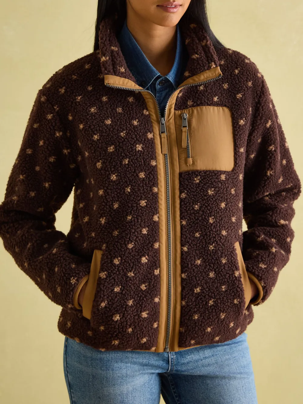 Chocolate Brown Spot Fleece Jacket