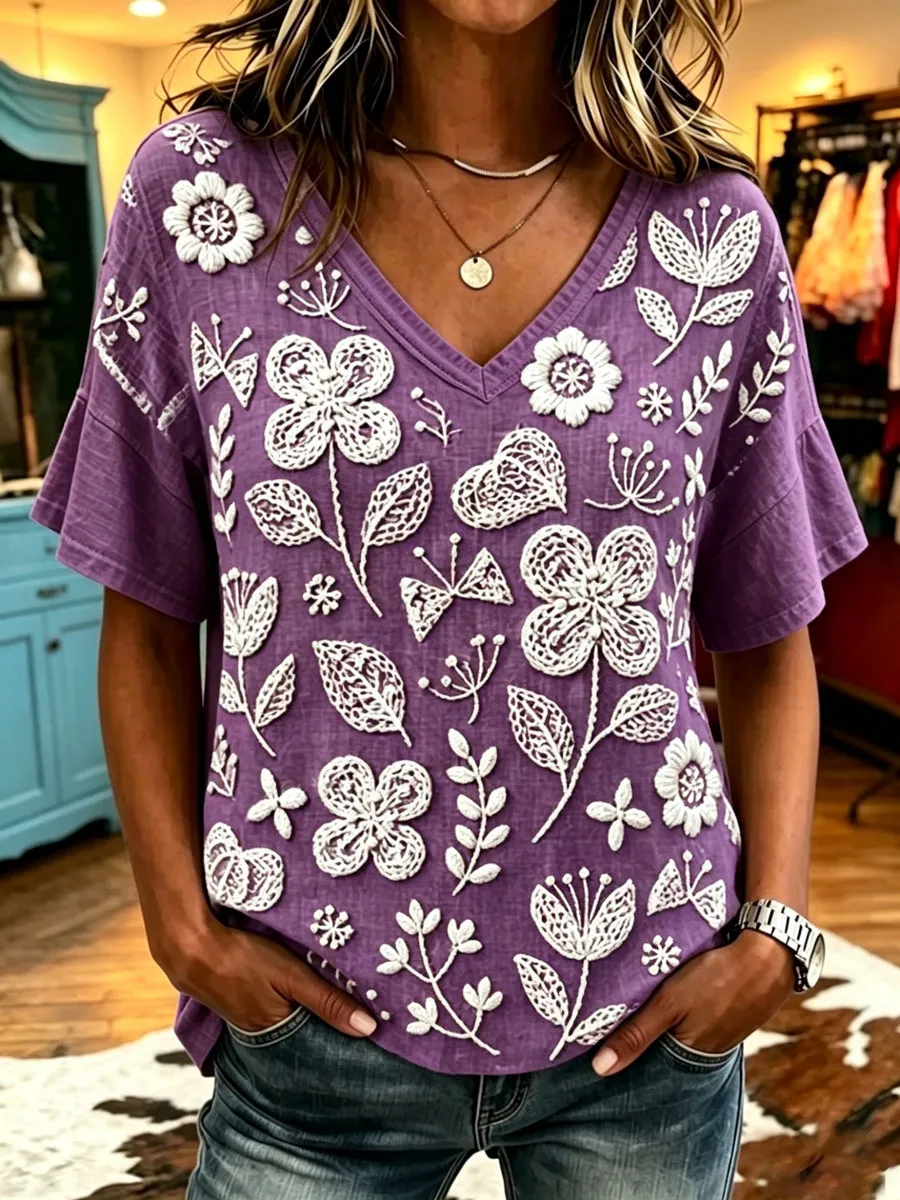 Women'S Retro Floral Art Print Top
