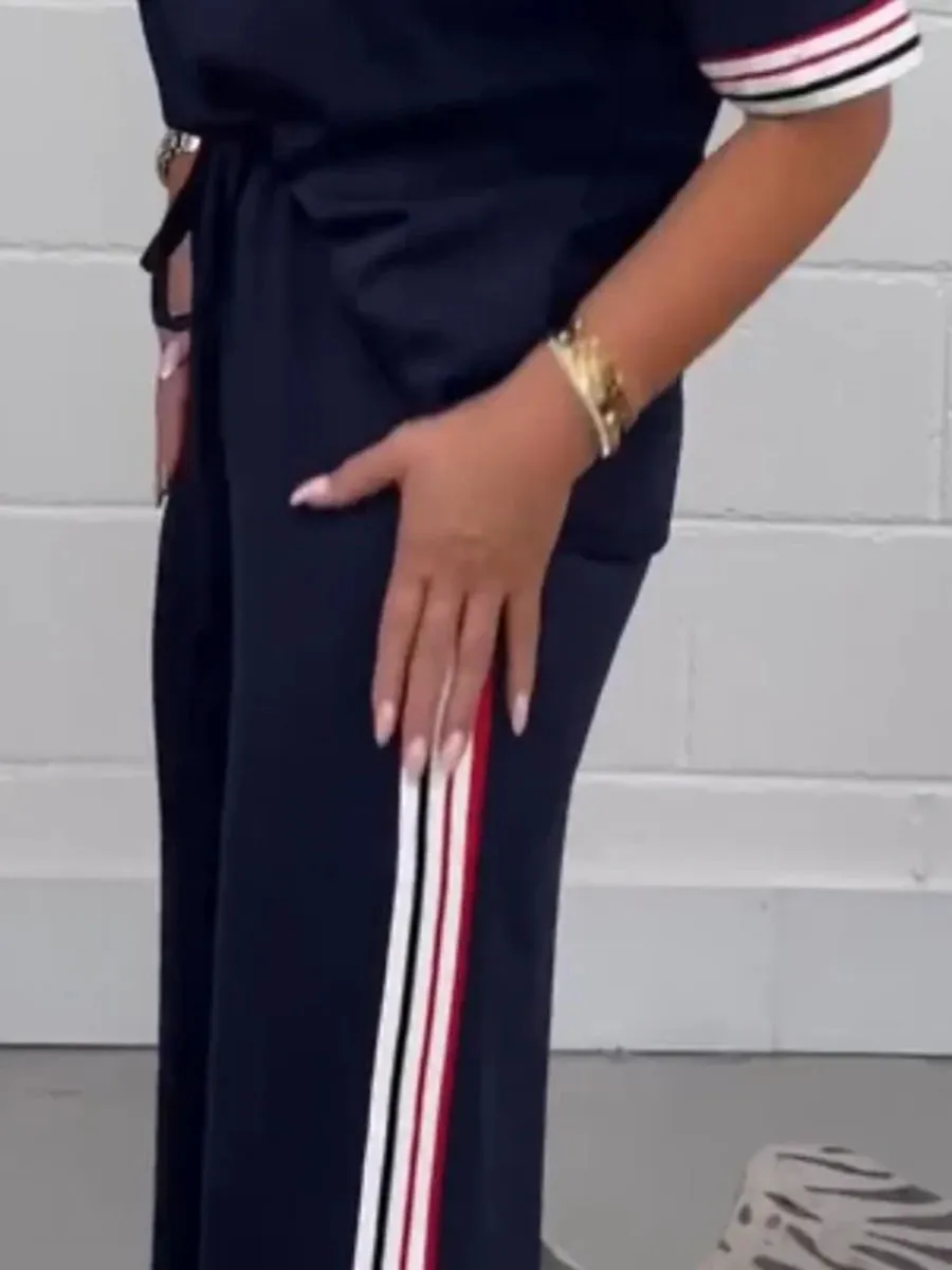 Side Stripe Short Sleeve T-Shirt & Wide Leg Joggers Set