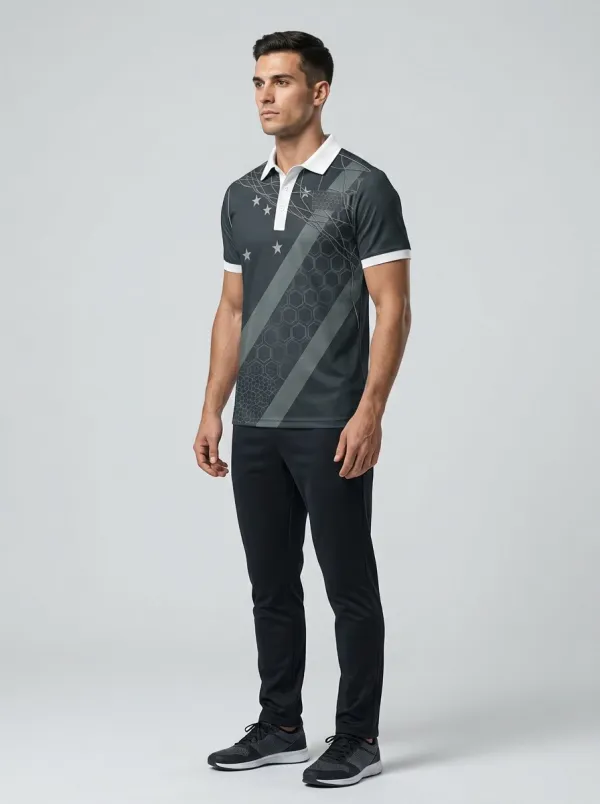 Men's USA Soccer Fan Star Net Pattern Printed Polo Shirt