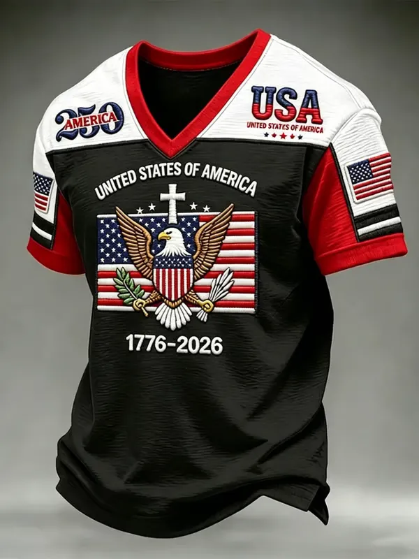 Men' American Flag Cross Printed Casual T-shirt