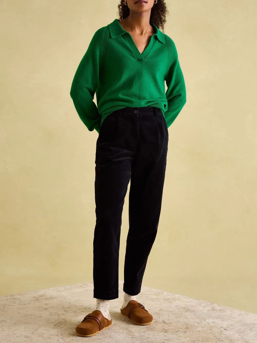Solid Color V-Neck Striped Jumper