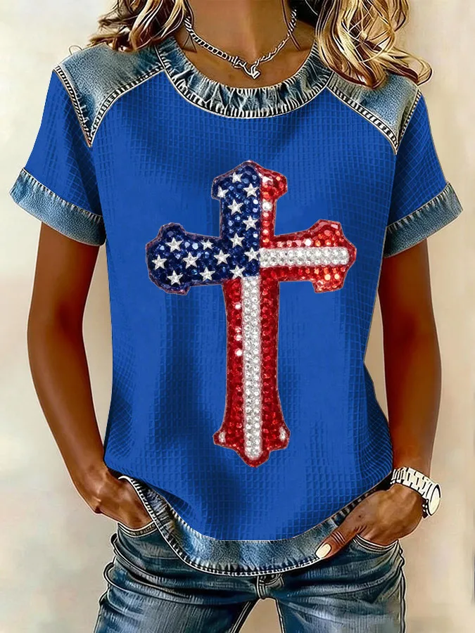Women'S Flag Cross Printed Casual Top