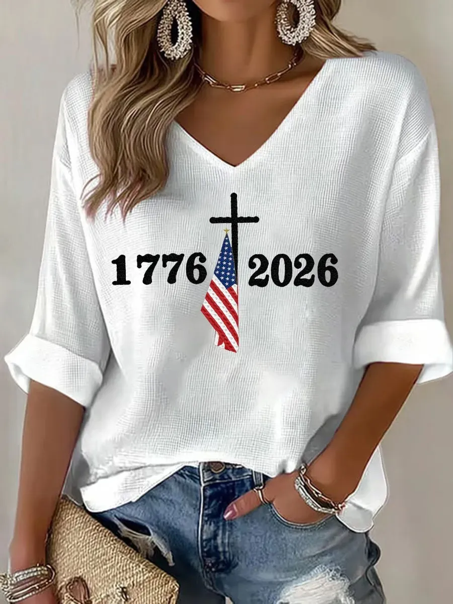Women's USA 1776-2026 Printed Casual T-Shirt