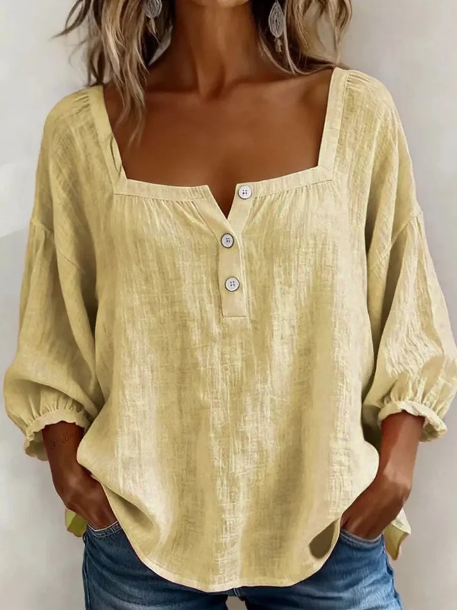 Women's Cotton And Linen Printed Top