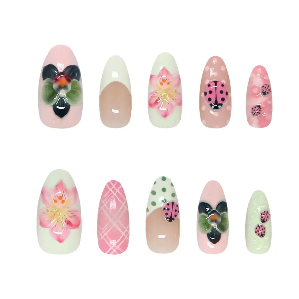 Nailhour 30Pcs 3D Resin Long Medium French Press On Nails