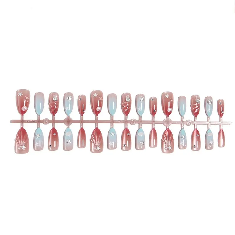 Nailhour 30Pcs Gradient Cat Eye 3D Medium Almond French Press On Nails