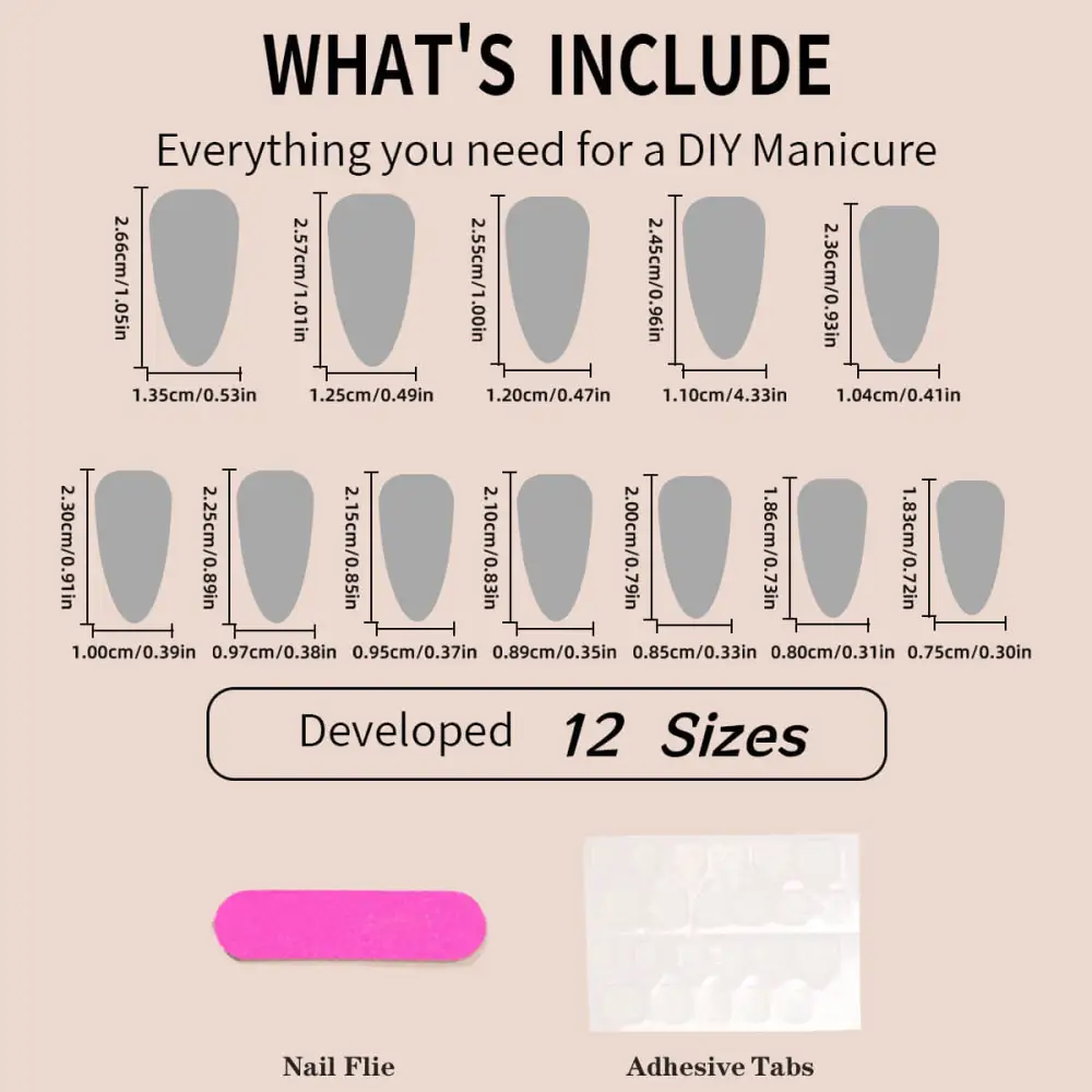 Nailhour 24Pcs French Long Almond 3D Floral Press On Nails