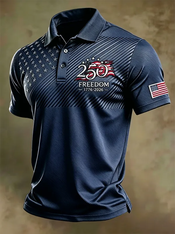 Men'S American Flag Print Casual Polo Shirt