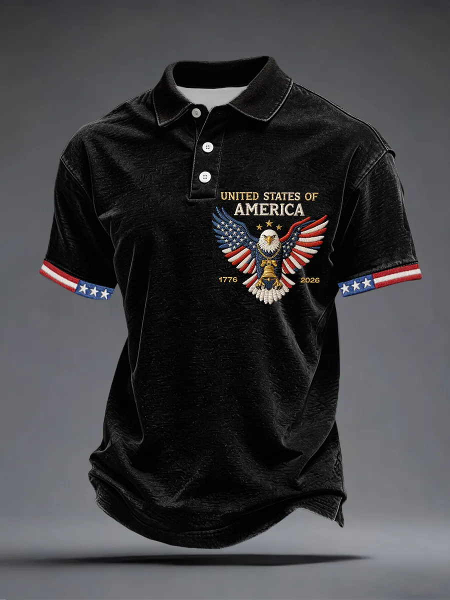 Men'S USA 1776-2026 Embroidery Pattern Polo Shirt