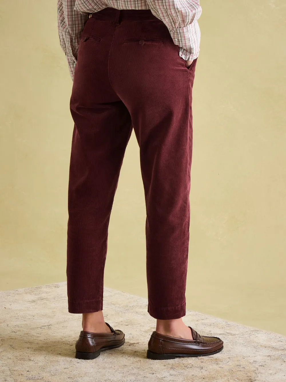 Cotton Burgundy Corduroy Tapered Trousers