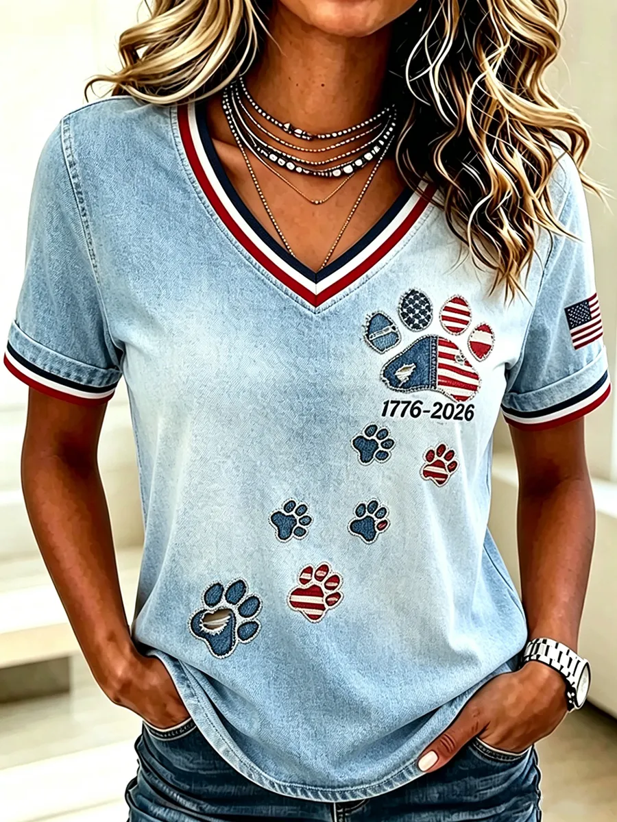 250Th Anniversary Animal Print Commemorative Women'S V-Neck Short Sleeved T-Shirt