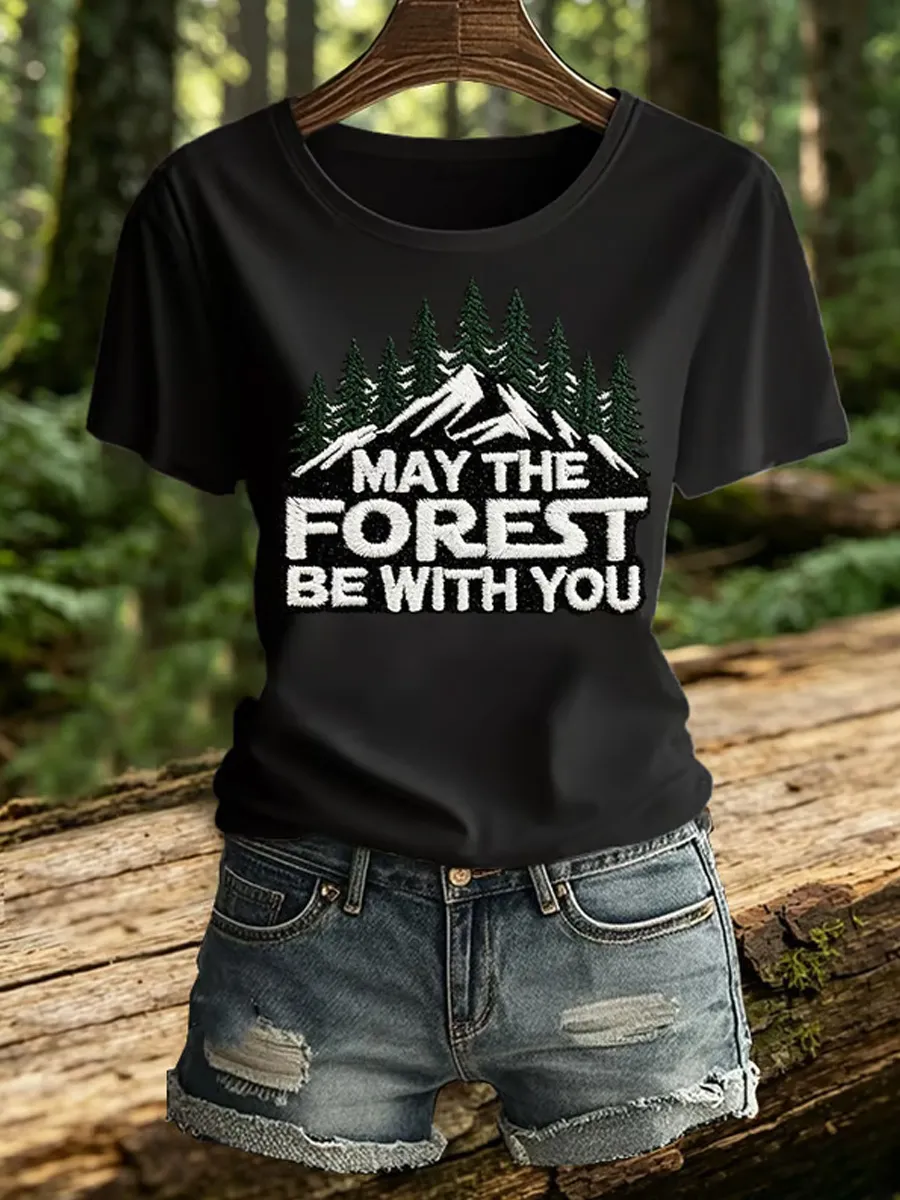 Women's Retro May The Forest Be With You Print T-Shirt