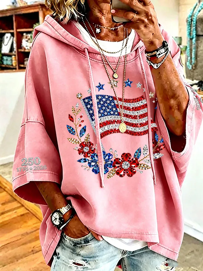 Women'S American Flag Printed Super Large Hoodie