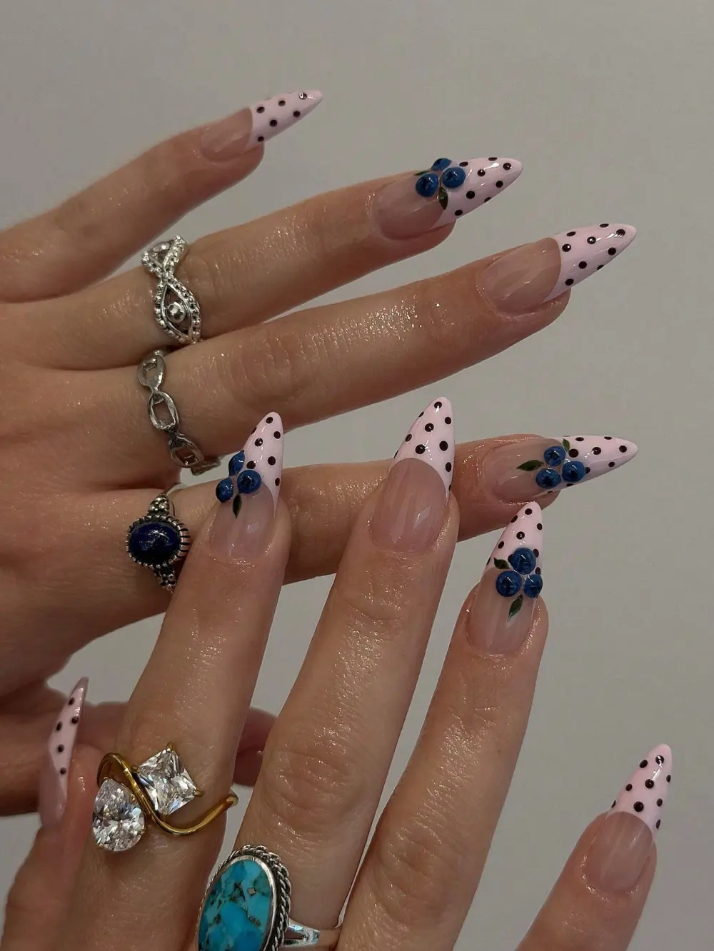 Nailhour 10Pcs Handmade Medium Almond French Brown Polka Dots Press On Nails