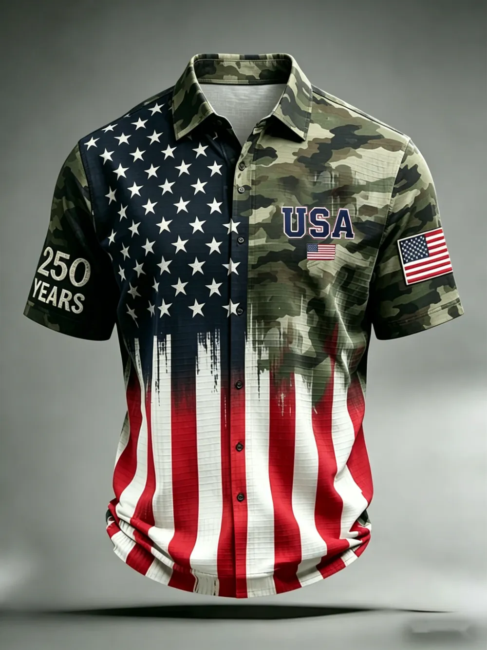 Men'S Casual 250Th Anniversary Commemorative Flag Personalized Printed Lapel Shirt
