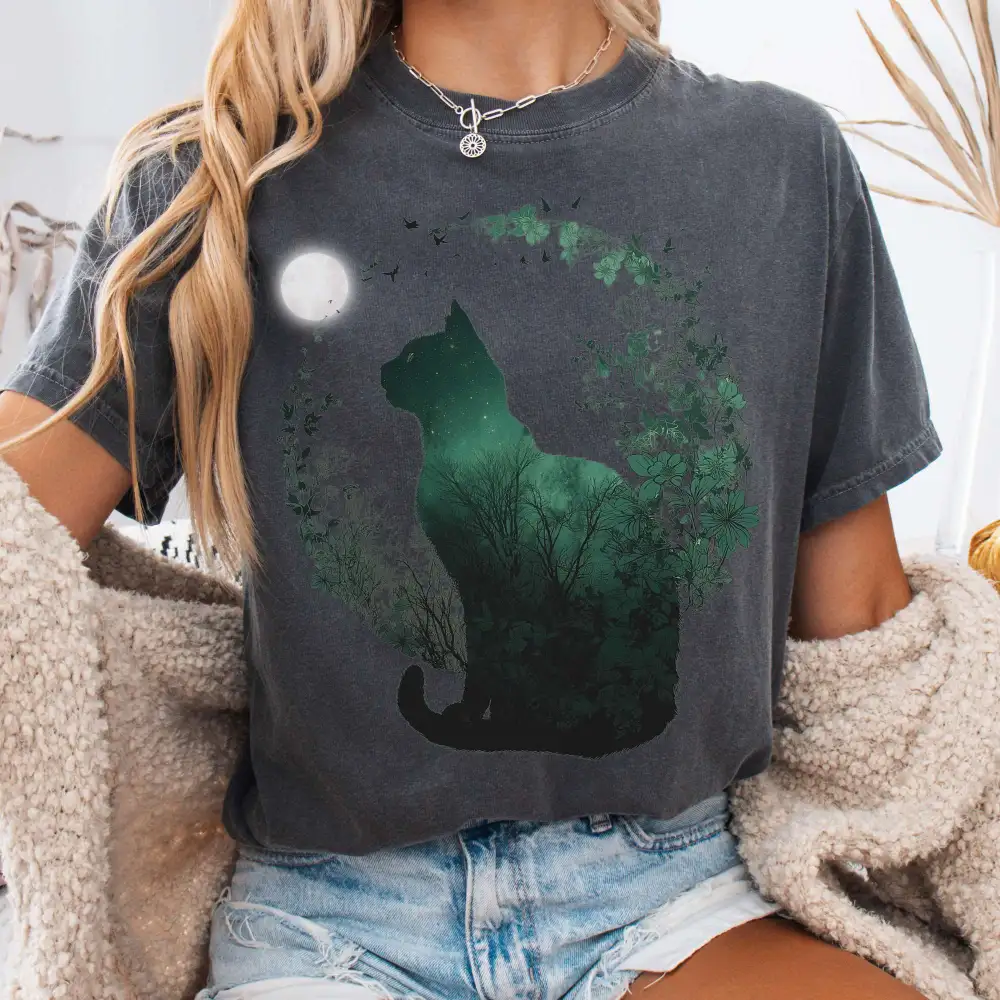 Midnight Cat In The Forest T-shirt