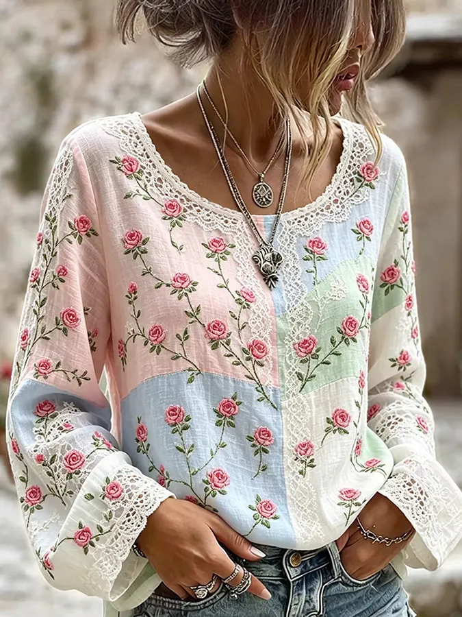 Women's Retro Floral Print Shirt