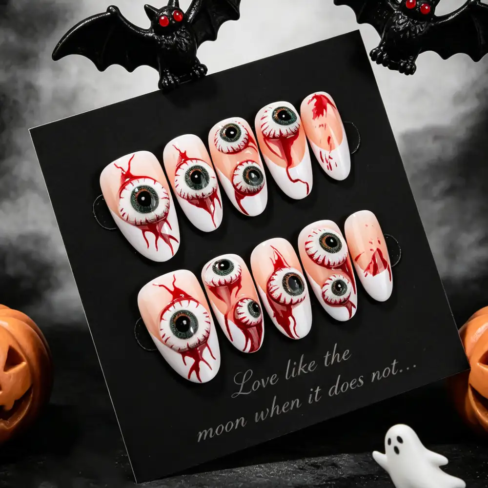 Nailhour 30Pcs 3D Cute Eyeball Medium Almond Press On Nails