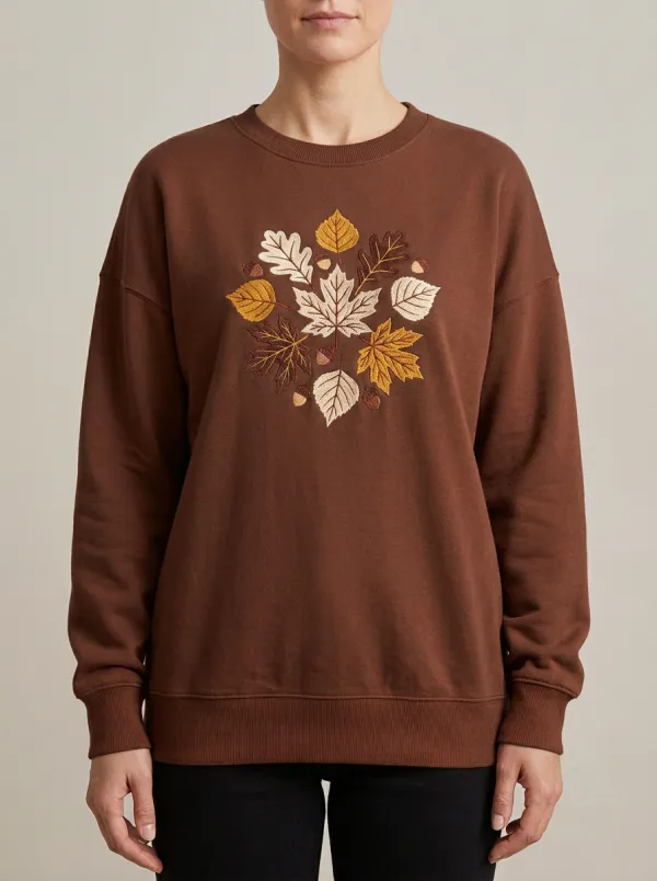 Maple Leaf Acorn Embroidered Women's Graphic Sweatshirt