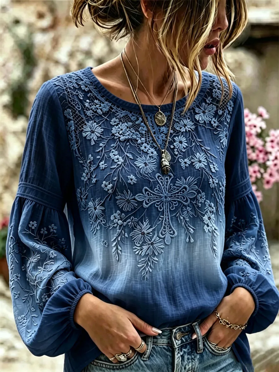 Women'S Floral Faith Printed Casual Cotton And Linen Top