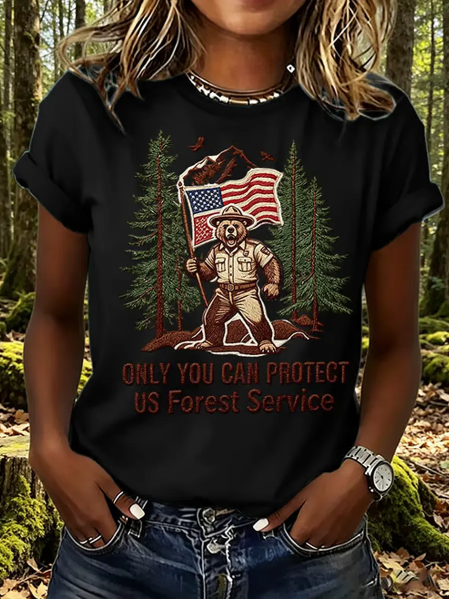 Women's Retro Only You Can Protect Us Forest Service Print T-Shirt