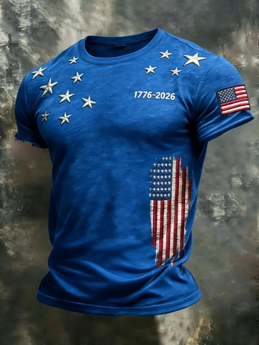 Retro American 1776-2026 Commemorative Print Men's T-Shirt