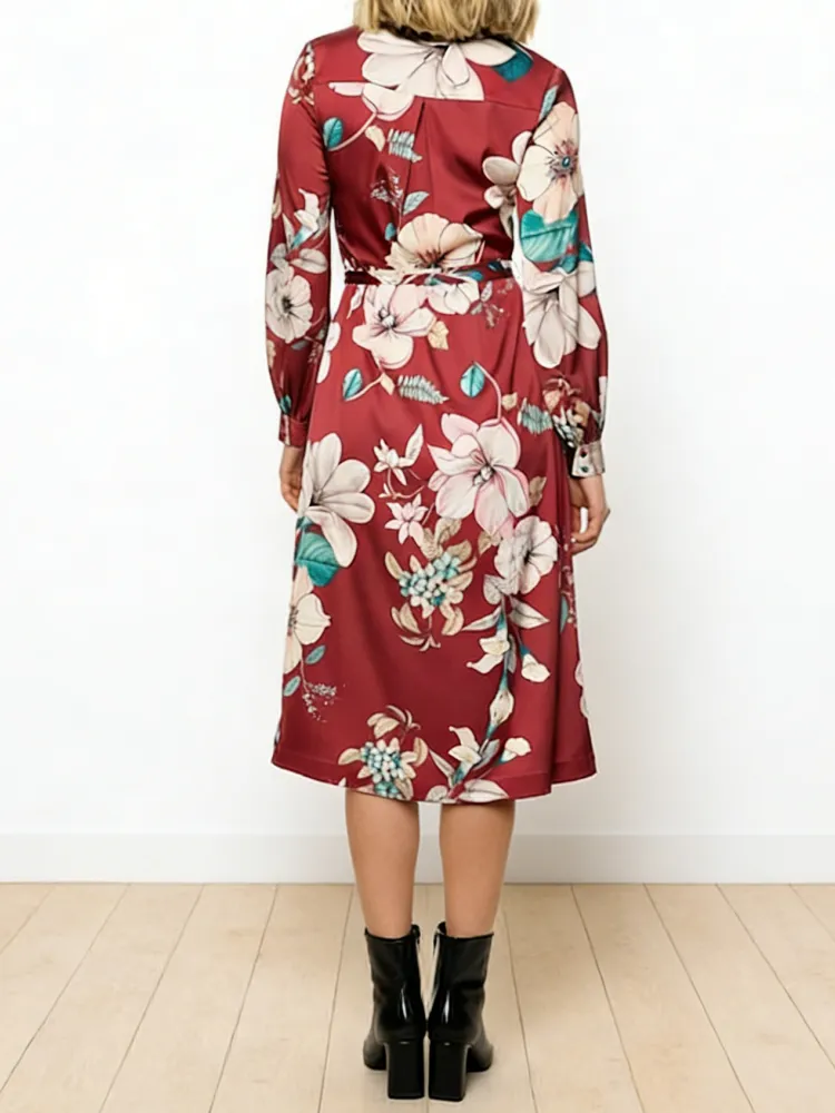 Flower Printed Button Up Midi Dress