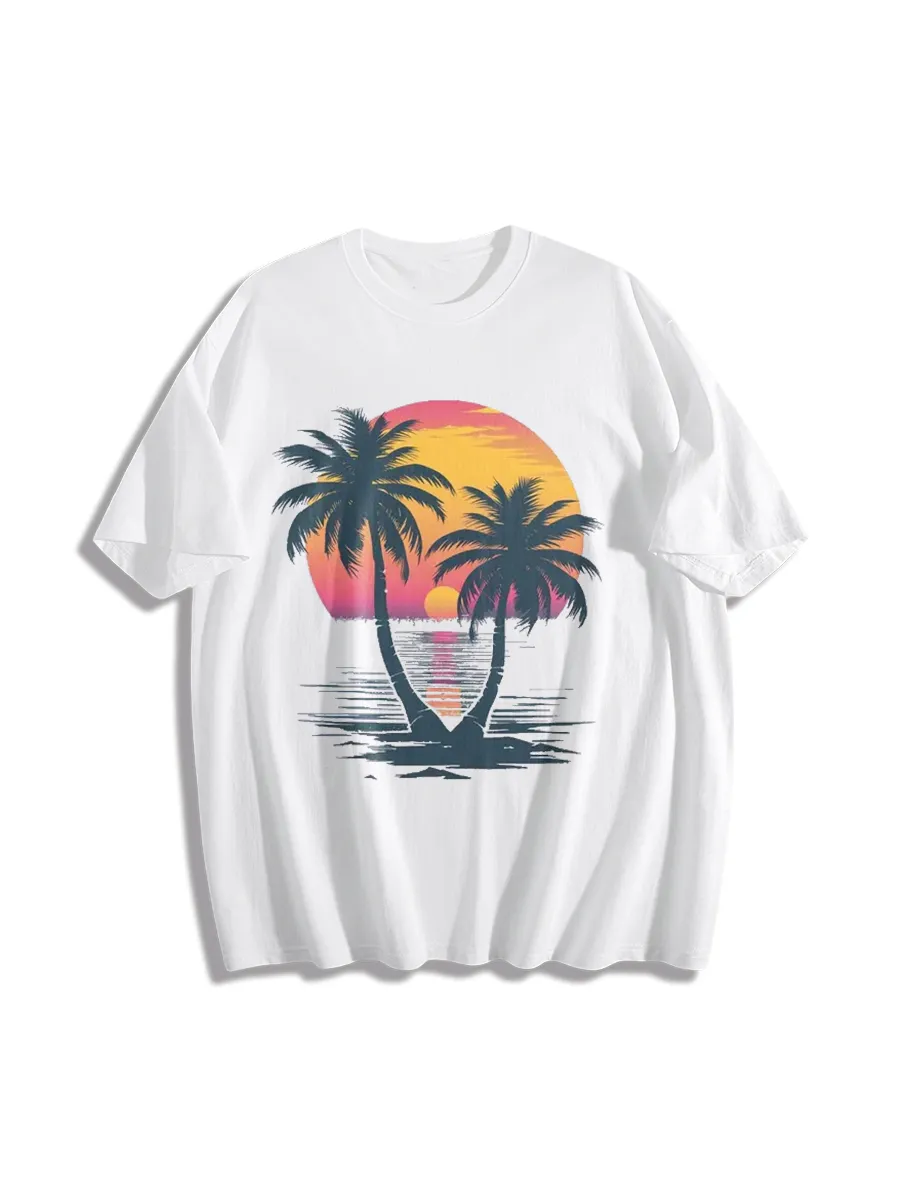 Tropical Sunset Palm Graphic T-Shirt