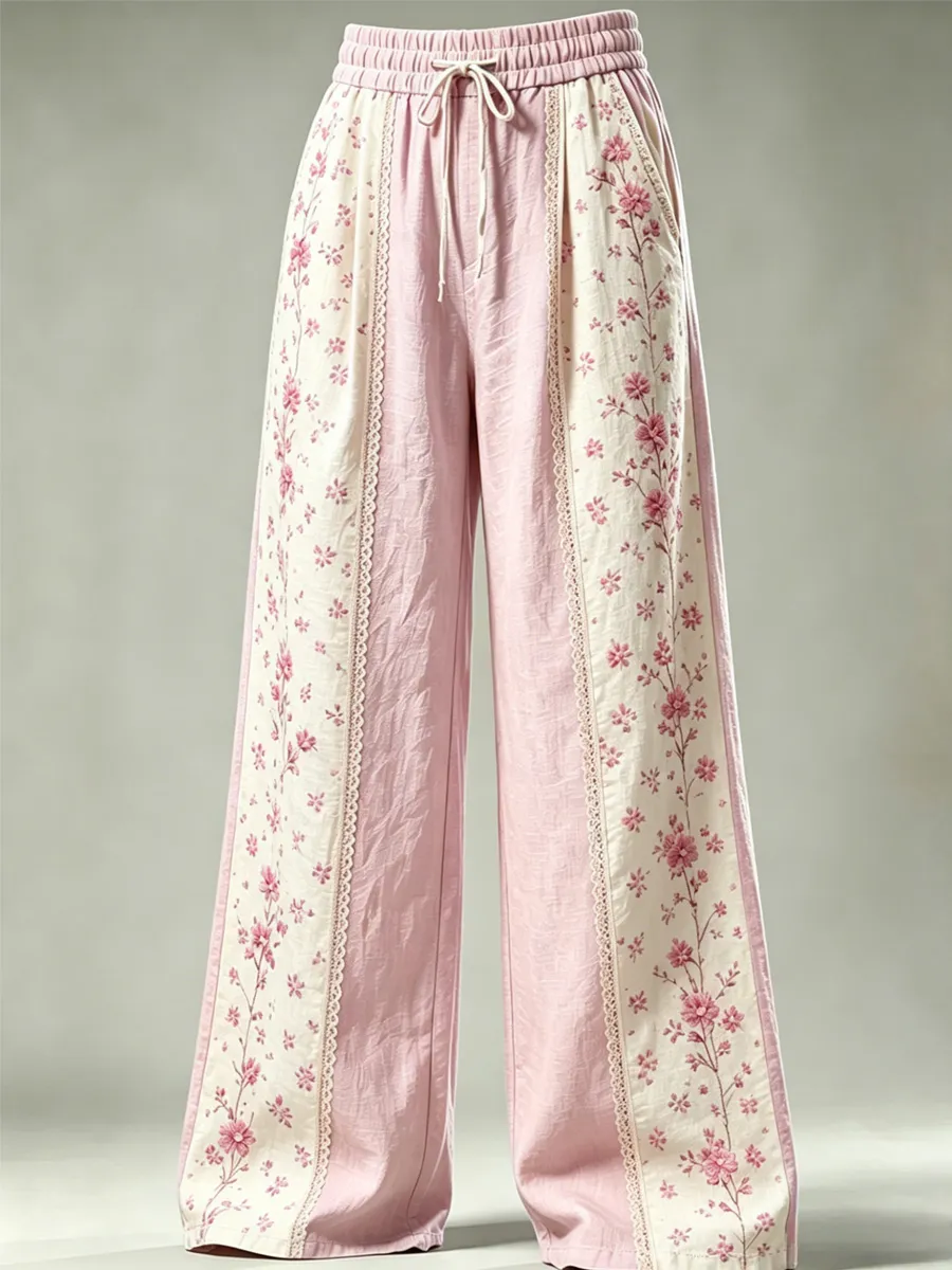 Women's Floral Print Embroidered Palazzo Pants