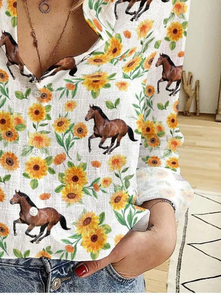 Sunflower and Horse Print Shirt