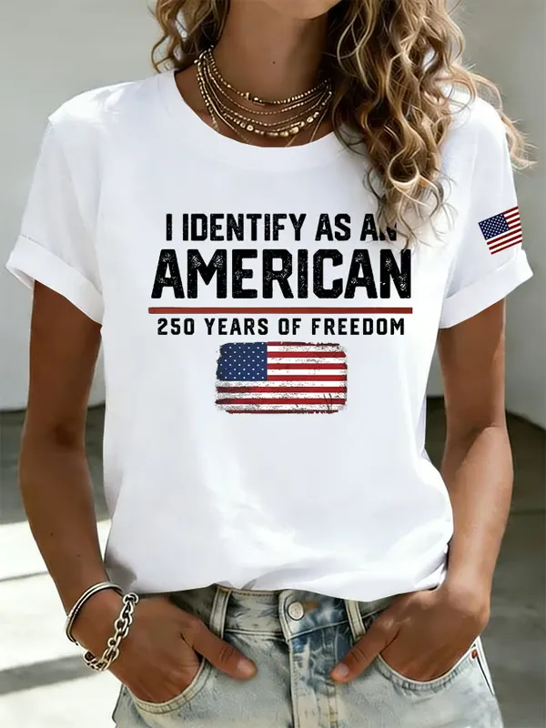 Ladies' Casual American 1776-2026 Anniversary Celebration Print Round Neck T-Shirt