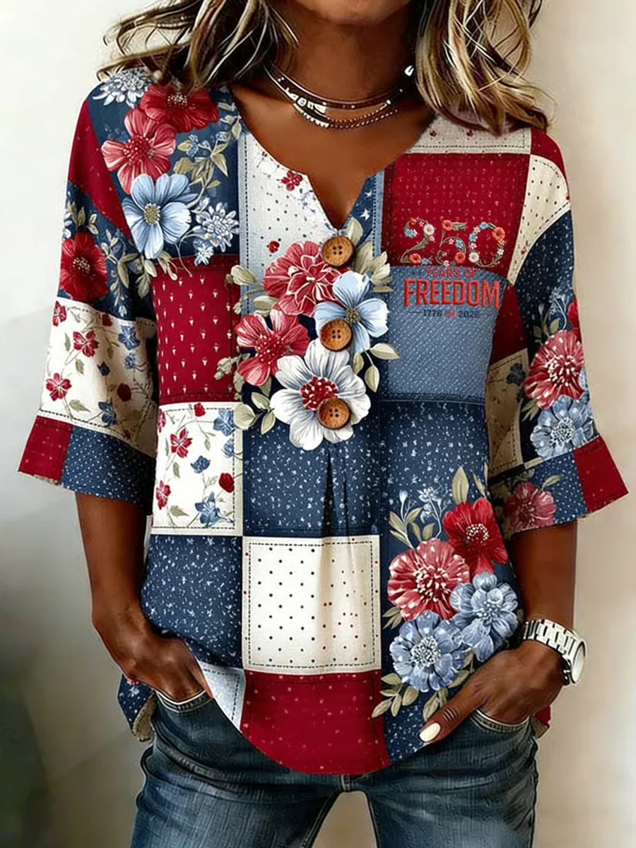 Women's U.S. 250th Anniversary Commemorative Printed Casual Top