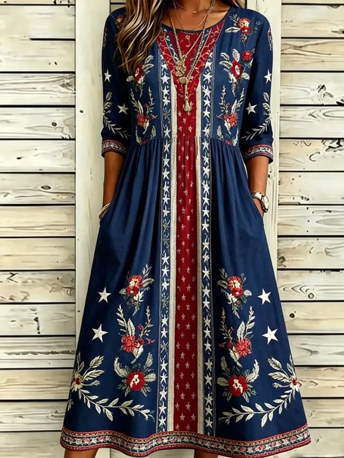 Women'S Casual American Independence Day Flag Print Art Casual Dress