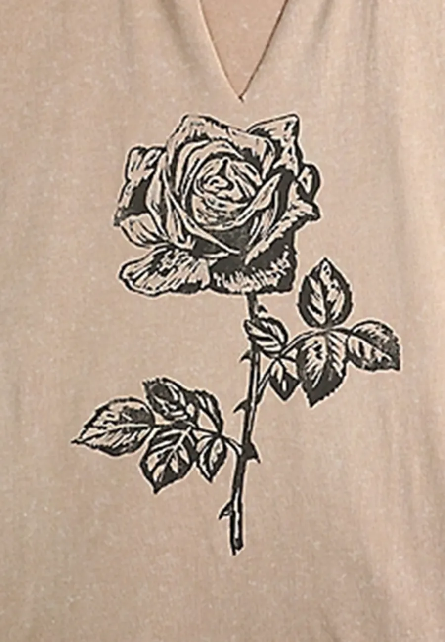 Rose Classic Fit Graphic V-neck Tee