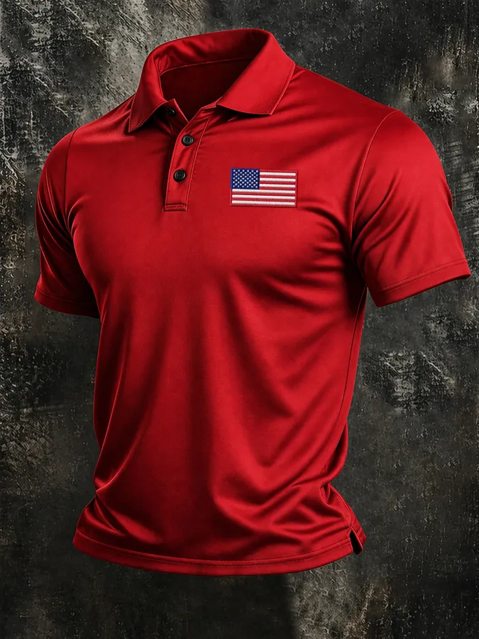 Men'S American Flag Print Casual Polo Shirt