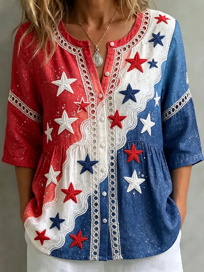 Women's Fashion Art Top Celebrating the 250th Anniversary of the Founding of the United States
