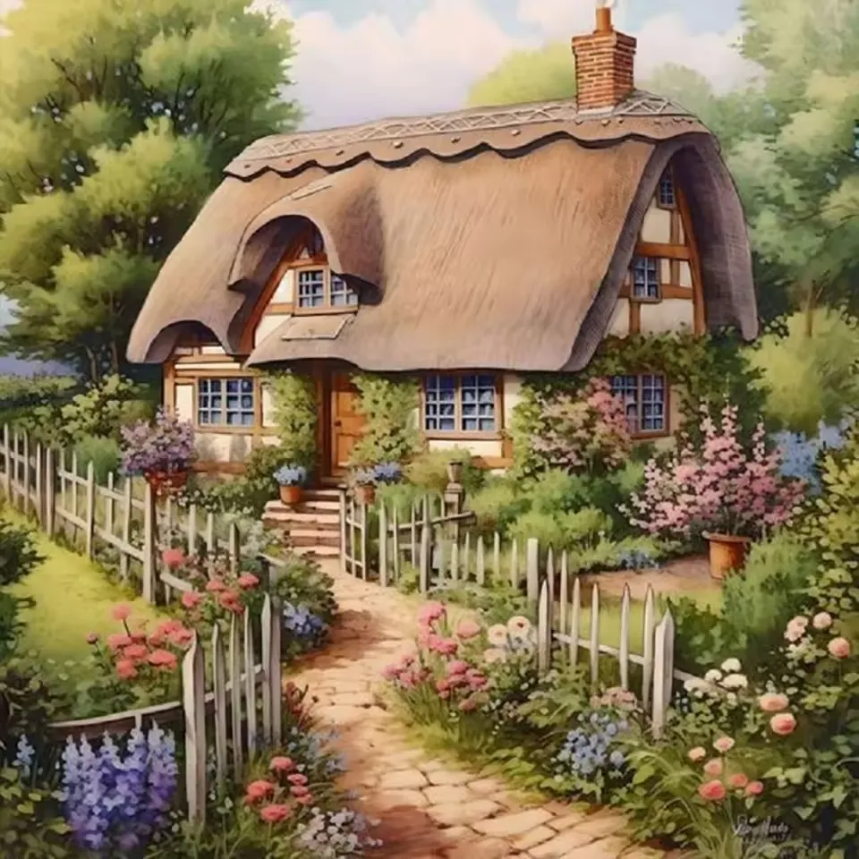 DIY Full Round Drill Diamond Painting Country House Kit