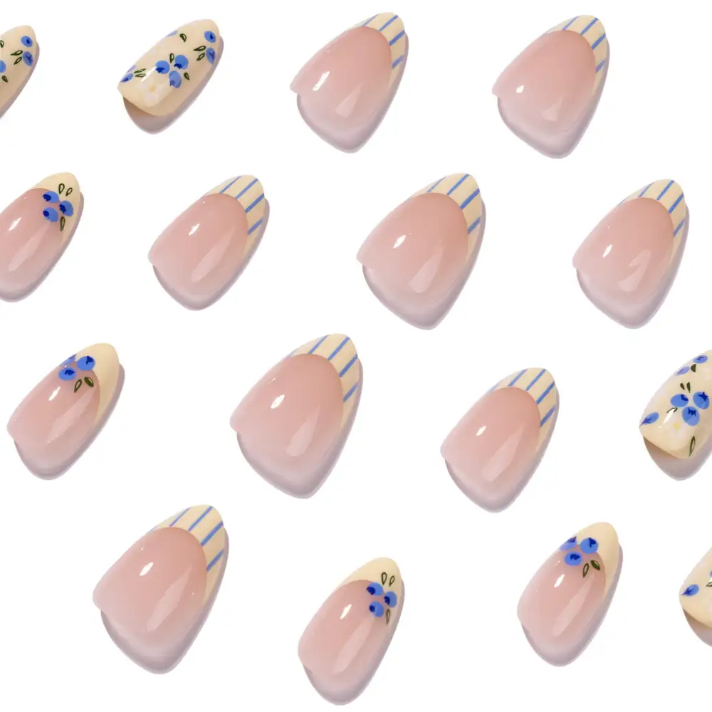 Nailhour 24Pcs French Medium Almond Fresh Blueberry Press On Nails